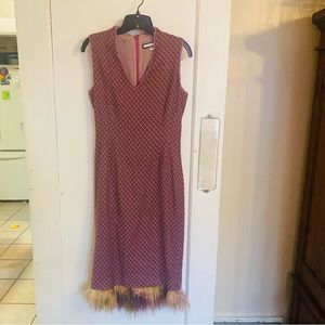 Lela Rose Jacquard Mongolian fur Wool & Silk Lined Shift Dress designer Sz 6